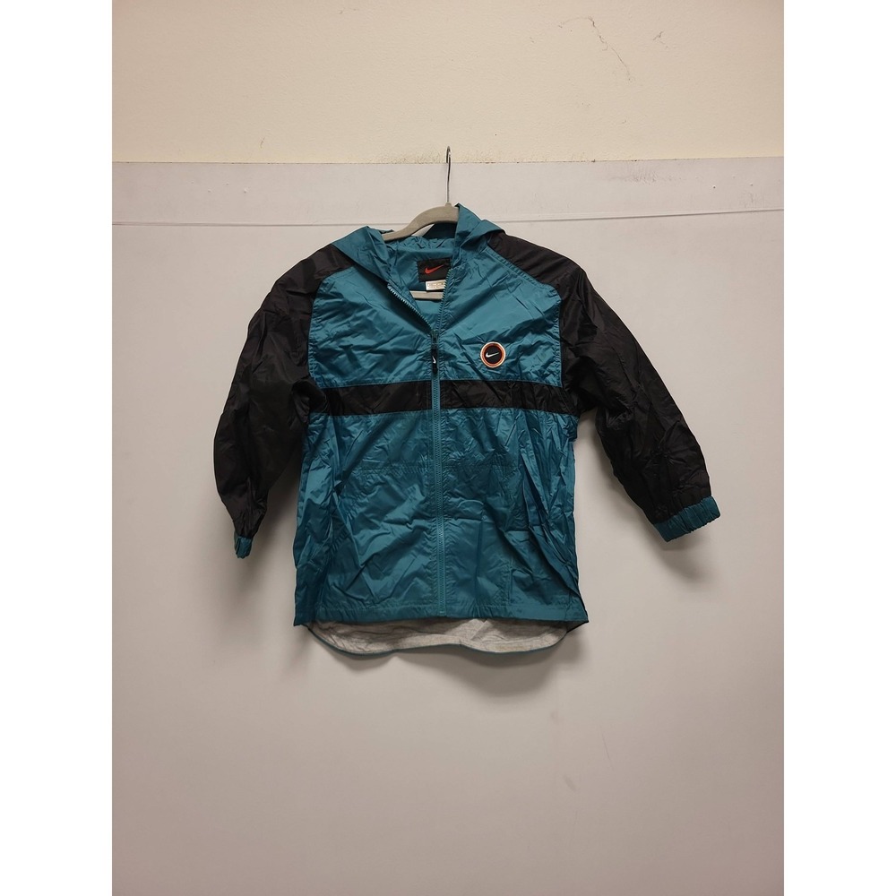 Nike Windbreaker Jacket Youth Size S Teal Black Kids Coat Lightweight Outerwear